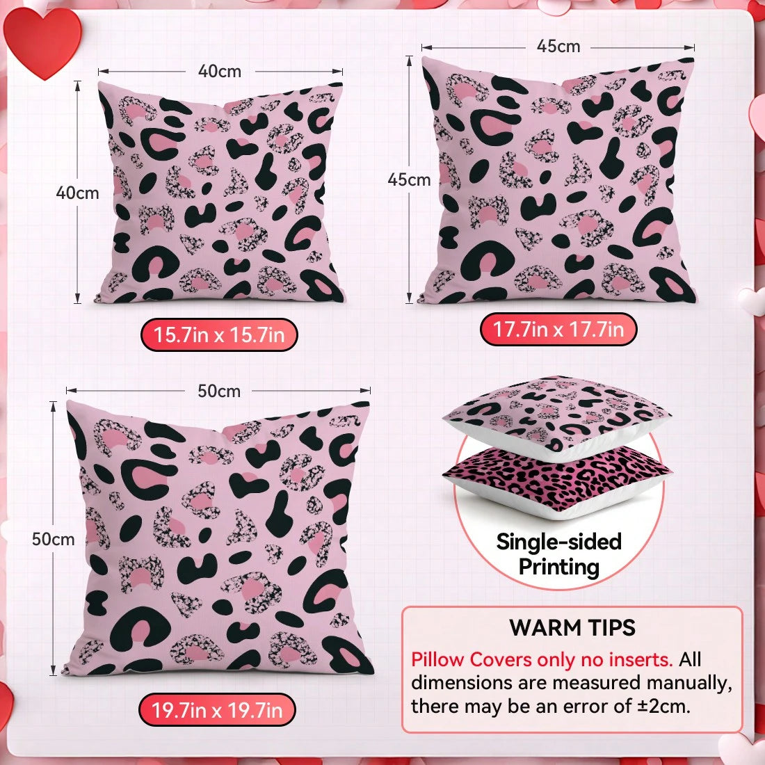 4pcs Black & Pink Leopard Print Pillow Covers, Single-Sided Printed Pillow Covers, Suitable For Living Room Bedroom Home Decor, All Season Pillow Covers