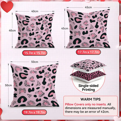 4pcs Black & Pink Leopard Print Pillow Covers, Single-Sided Printed Pillow Covers, Suitable For Living Room Bedroom Home Decor, All Season Pillow Covers