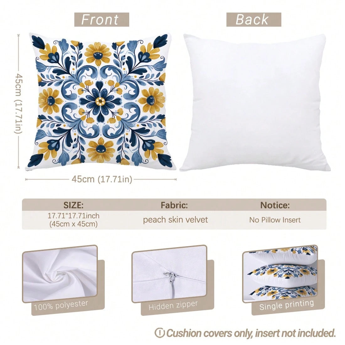 4pcs Bohemian Style Symmetric Mandala Geometric Floral Print Pillow Covers [No Pillow Insert], 17.7*17.7in(45*45cm)/19.69*19.69in(50*50cm)/15.75*15.75in(40*40cm), [Single-Sided Printing], Made Of Poly