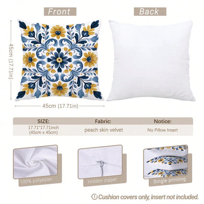 4pcs Bohemian Style Symmetric Mandala Geometric Floral Print Pillow Covers [No Pillow Insert], 17.7*17.7in(45*45cm)/19.69*19.69in(50*50cm)/15.75*15.75in(40*40cm), [Single-Sided Printing], Made Of Poly