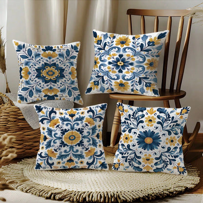 4pcs Bohemian Style Symmetric Mandala Geometric Floral Print Pillow Covers [No Pillow Insert], 17.7*17.7in(45*45cm)/19.69*19.69in(50*50cm)/15.75*15.75in(40*40cm), [Single-Sided Printing], Made Of Poly