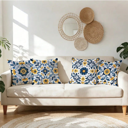 4pcs Bohemian Style Symmetric Mandala Geometric Floral Print Pillow Covers [No Pillow Insert], 17.7*17.7in(45*45cm)/19.69*19.69in(50*50cm)/15.75*15.75in(40*40cm), [Single-Sided Printing], Made Of Poly