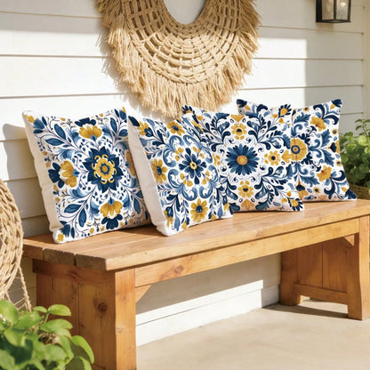 4pcs Bohemian Style Symmetric Mandala Geometric Floral Print Pillow Covers [No Pillow Insert], 17.7*17.7in(45*45cm)/19.69*19.69in(50*50cm)/15.75*15.75in(40*40cm), [Single-Sided Printing], Made Of Poly