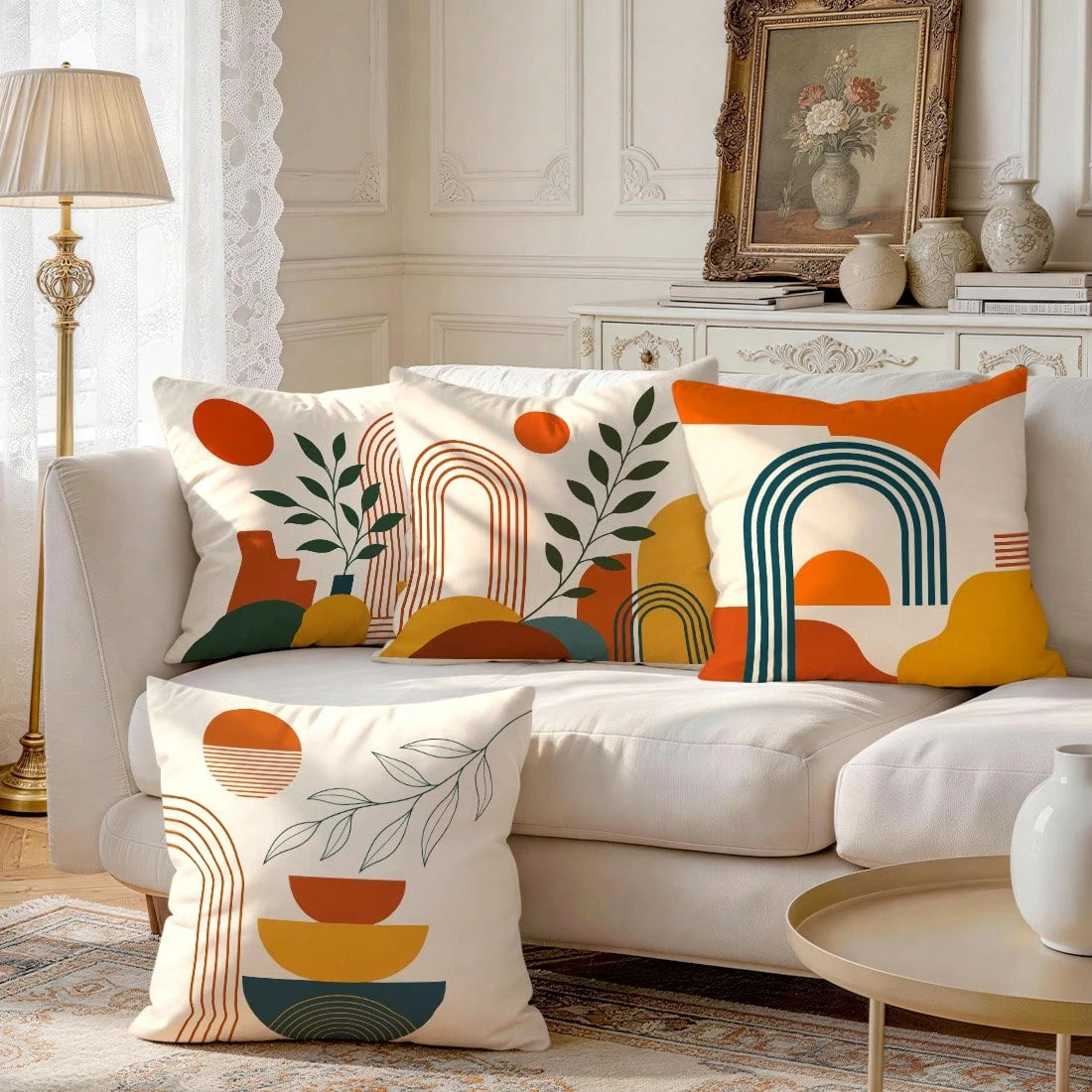 4pcs Bohemian Vintage Geometric Pattern Single-Sided Printed Throw Pillow Covers/Cushion Covers, Multi-Scene Atmosphere Decor Pillow Covers Suitable For Living Room Sofa Bedroom, Pillow Inserts Not In