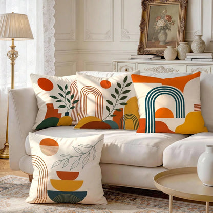 4pcs Bohemian Vintage Geometric Pattern Single-Sided Printed Throw Pillow Covers/Cushion Covers, Multi-Scene Atmosphere Decor Pillow Covers Suitable For Living Room Sofa Bedroom, Pillow Inserts Not In