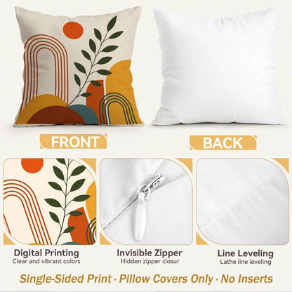 4pcs Bohemian Vintage Geometric Pattern Single-Sided Printed Throw Pillow Covers/Cushion Covers, Multi-Scene Atmosphere Decor Pillow Covers Suitable For Living Room Sofa Bedroom, Pillow Inserts Not In