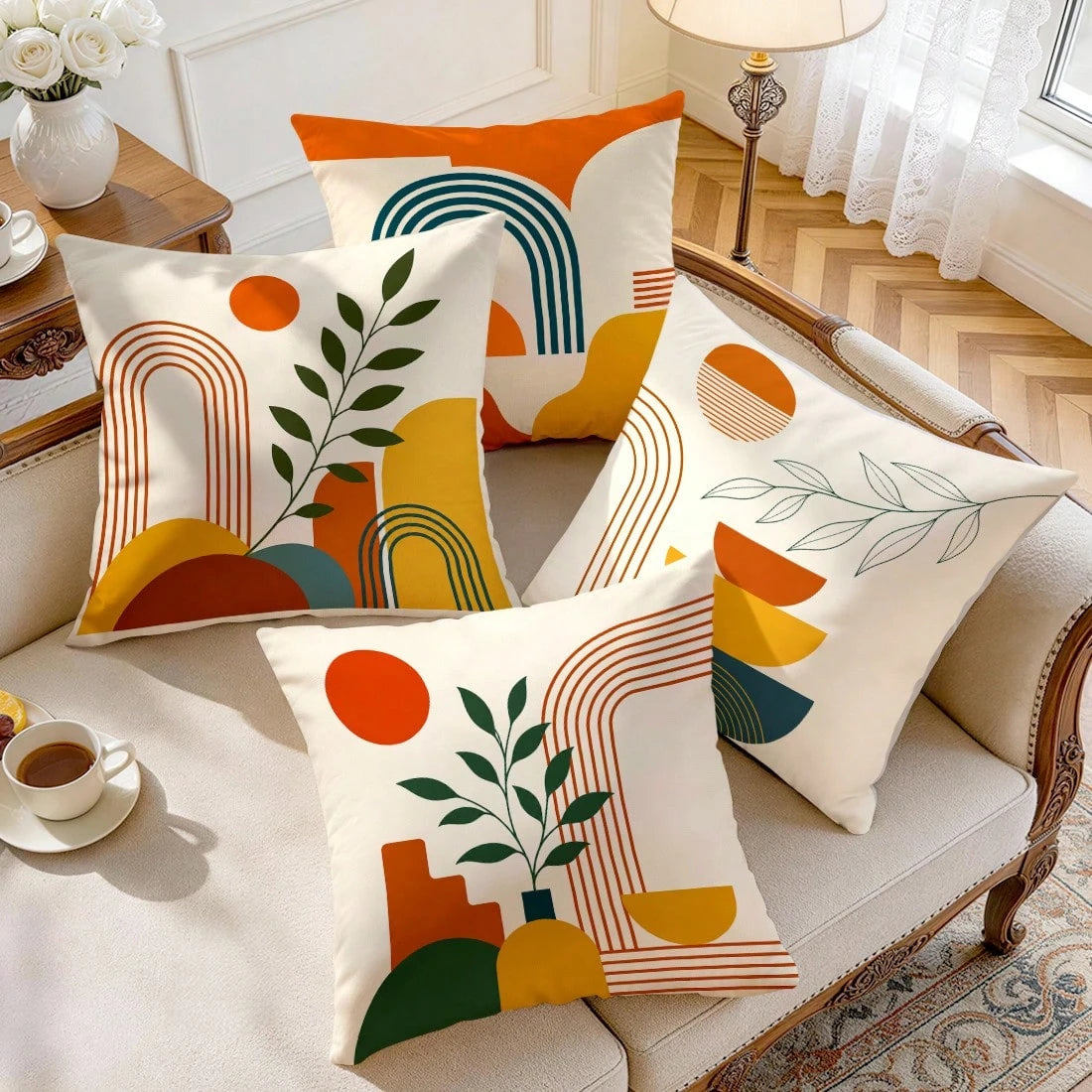 4pcs Bohemian Vintage Geometric Pattern Single-Sided Printed Throw Pillow Covers/Cushion Covers, Multi-Scene Atmosphere Decor Pillow Covers Suitable For Living Room Sofa Bedroom, Pillow Inserts Not In