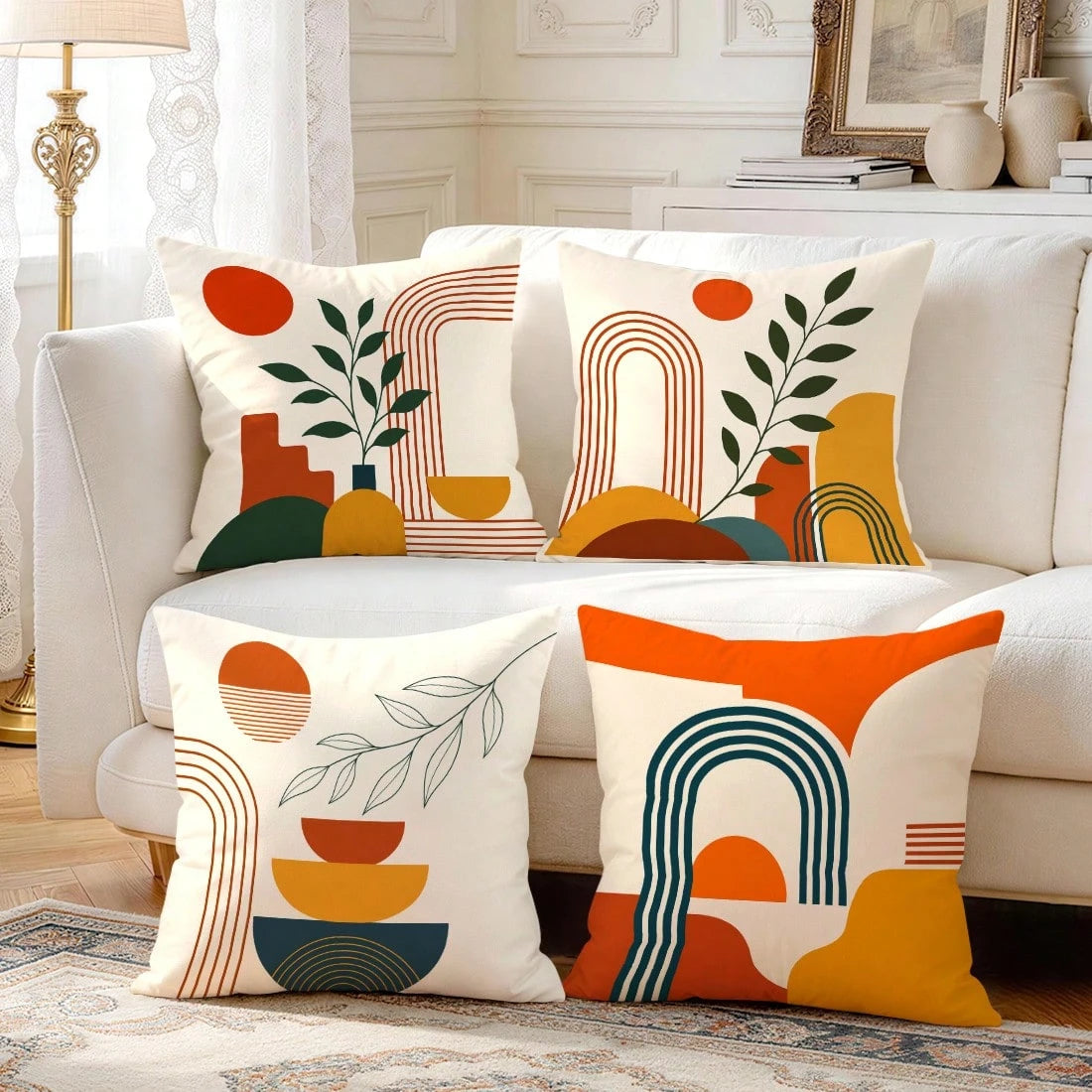4pcs Bohemian Vintage Geometric Pattern Single-Sided Printed Throw Pillow Covers/Cushion Covers, Multi-Scene Atmosphere Decor Pillow Covers Suitable For Living Room Sofa Bedroom, Pillow Inserts Not In