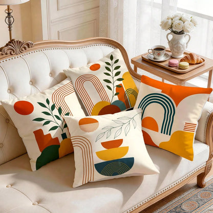4pcs Bohemian Vintage Geometric Pattern Single-Sided Printed Throw Pillow Covers/Cushion Covers, Multi-Scene Atmosphere Decor Pillow Covers Suitable For Living Room Sofa Bedroom, Pillow Inserts Not In