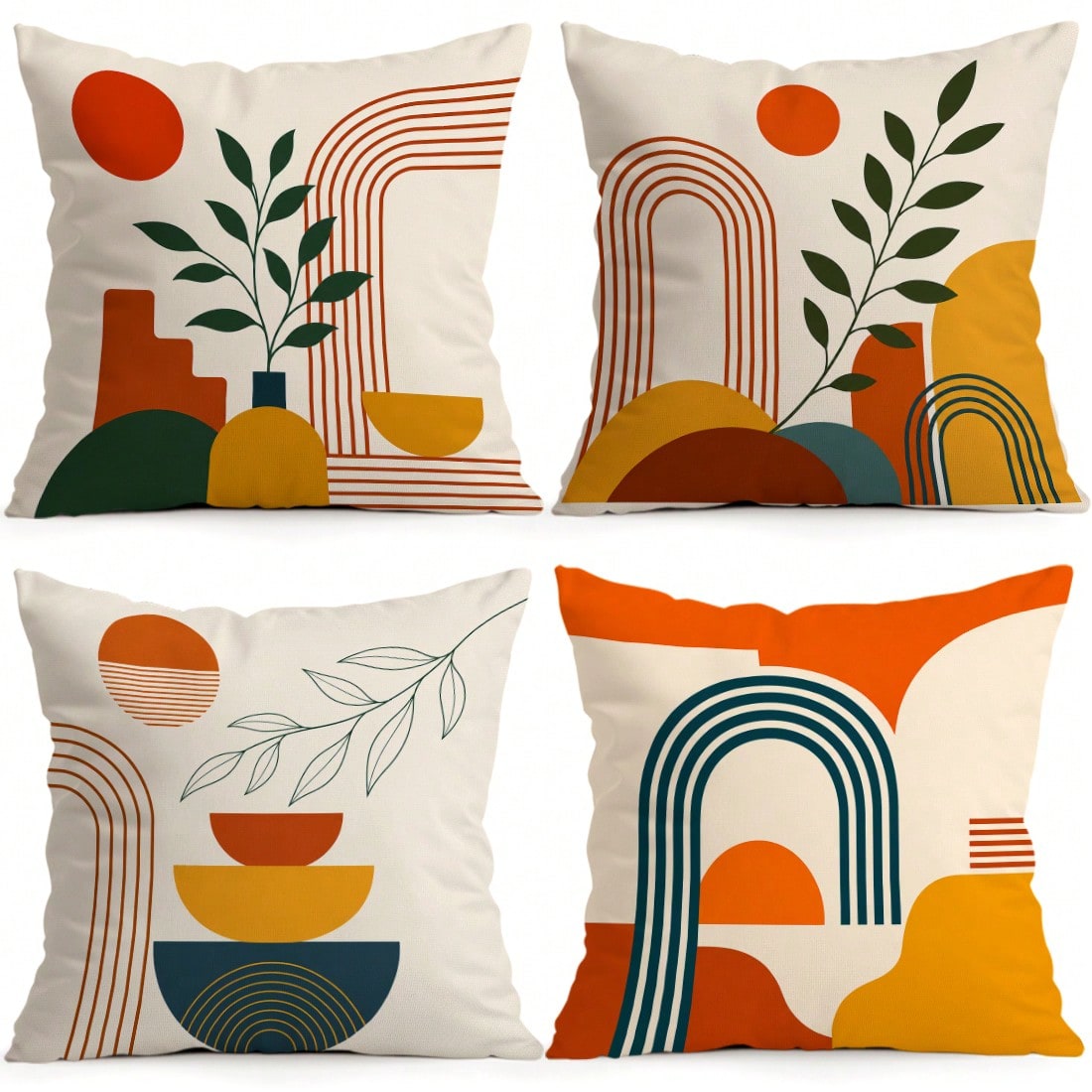4pcs Bohemian Vintage Geometric Pattern Single-Sided Printed Throw Pillow Covers/Cushion Covers, Multi-Scene Atmosphere Decor Pillow Covers Suitable For Living Room Sofa Bedroom, Pillow Inserts Not In