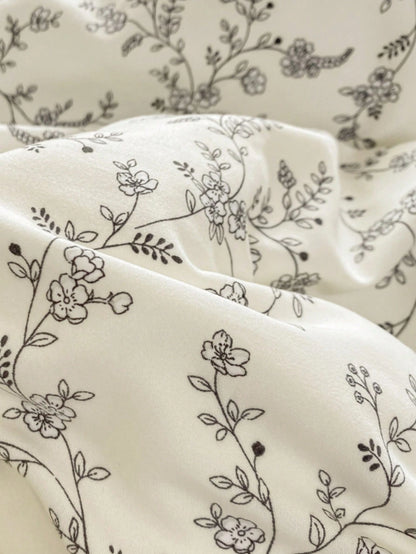 4pcs Branch Blossom Duvet Cover Set (1*Duvet Cover + 1*Bed Sheet + 2*Pillowcases, No Filling) Fresh Floral Grey Branch Leaves Solid Color Bed Sheet Valentine's Day Daily Use 100% Polyester Fiber All S