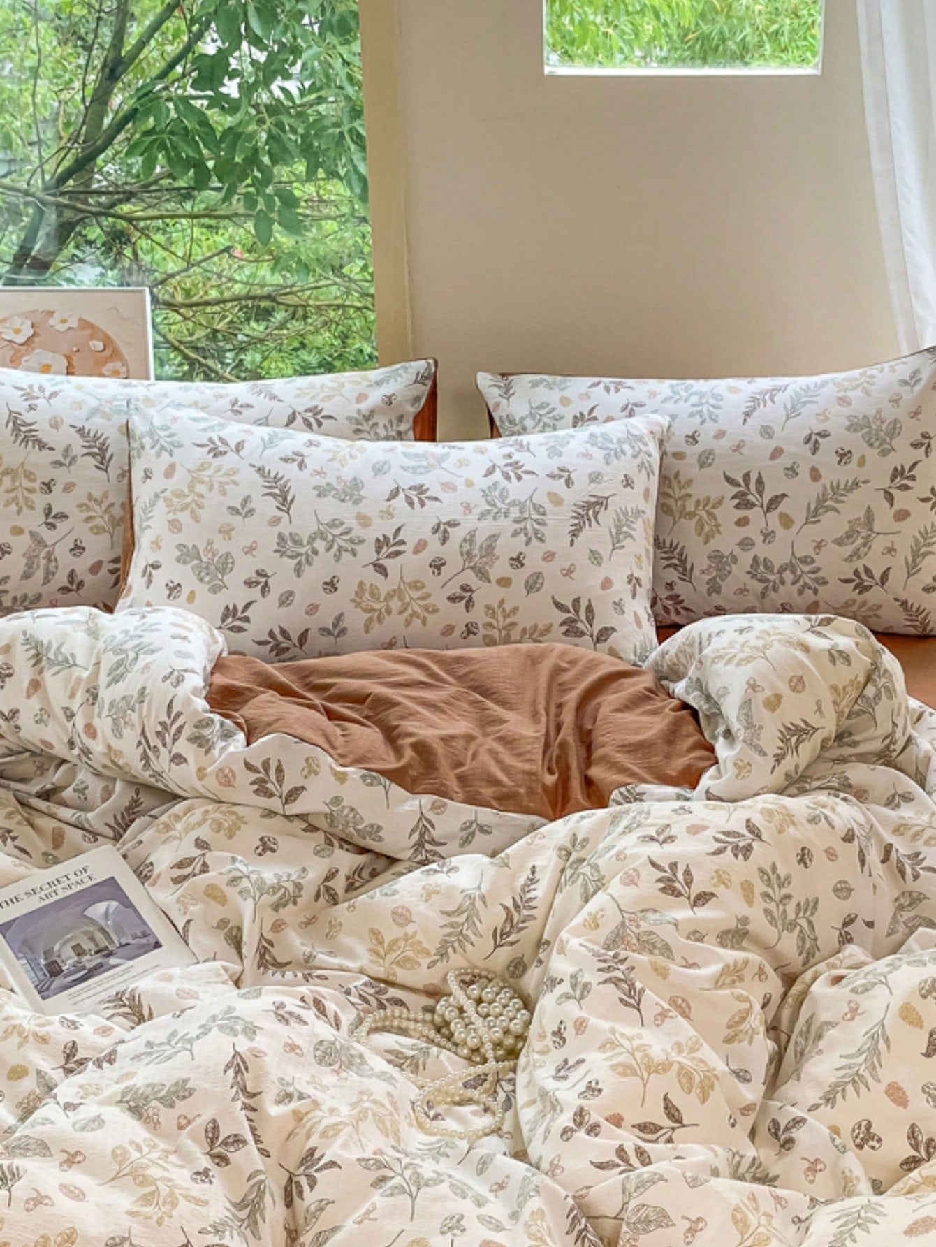 4pcs Branch Blossom Duvet Cover Set (1*Duvet Cover + 1*Bed Sheet + 2*Pillowcases, No Filling) Fresh Floral Grey Branch Leaves Solid Color Bed Sheet Valentine's Day Daily Use 100% Polyester Fiber All S