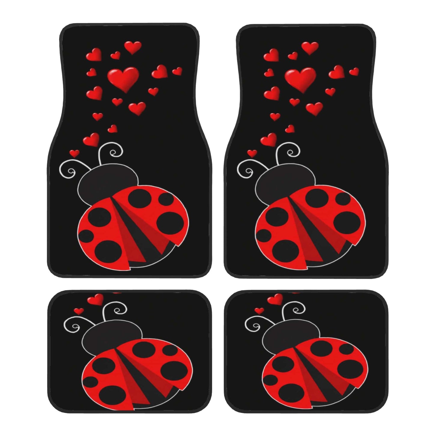 4pcs, Car Floor Mats With Exquisite Appearance And Iconic Car Mat Theme, Heart Ladybug Pattern, Suitable For Cars, Trucks And SUVs, Durable And Easy To Clean, All-Season Use, Perfect For Car Enthusias