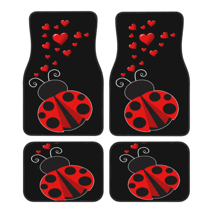 4pcs, Car Floor Mats With Exquisite Appearance And Iconic Car Mat Theme, Heart Ladybug Pattern, Suitable For Cars, Trucks And SUVs, Durable And Easy To Clean, All-Season Use, Perfect For Car Enthusias