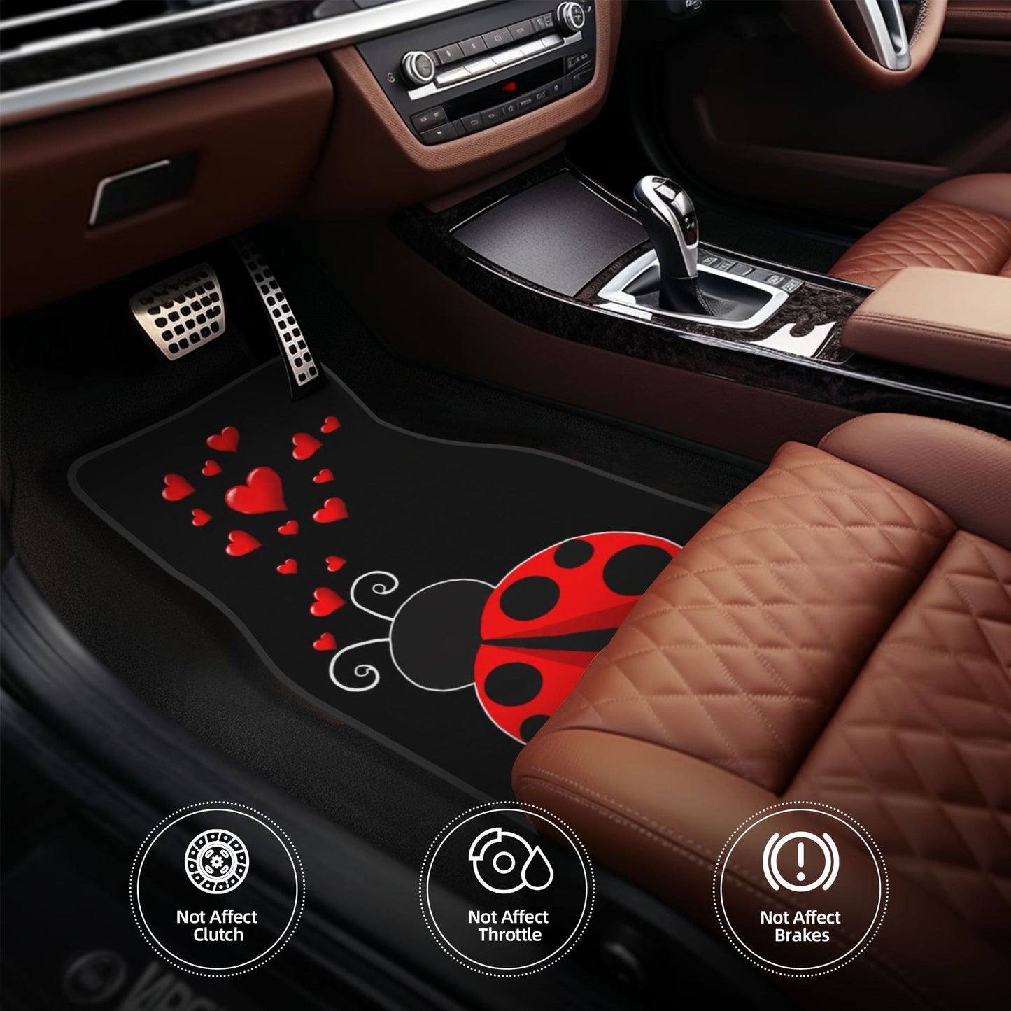 4pcs, Car Floor Mats With Exquisite Appearance And Iconic Car Mat Theme, Heart Ladybug Pattern, Suitable For Cars, Trucks And SUVs, Durable And Easy To Clean, All-Season Use, Perfect For Car Enthusias