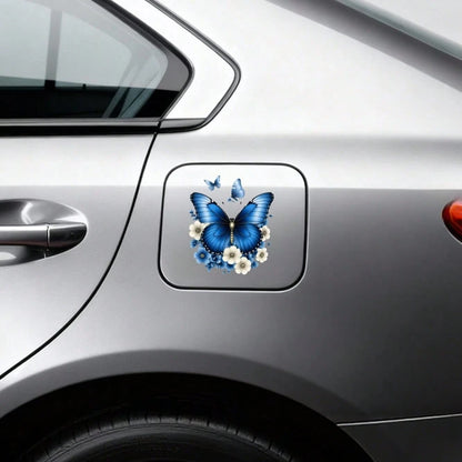 4pcs Car Stickers And Decals, Car Window Decals Vinyl, Blue Butterfly With White Flowers And Small Butterflies Automotive Decals,Funny Bumper Stickers
