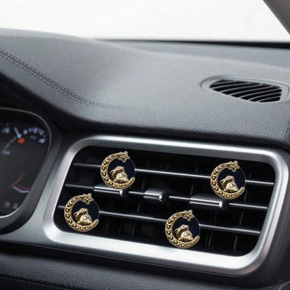 4pcs Electroplated Gold Moon Rabbit Car Air Vent Decor, Premium Elegant Minimalist, Suitable For Women's Car Interior Accessories, Ideal Holiday Gift, Fragrance-Free- For Decoration Only