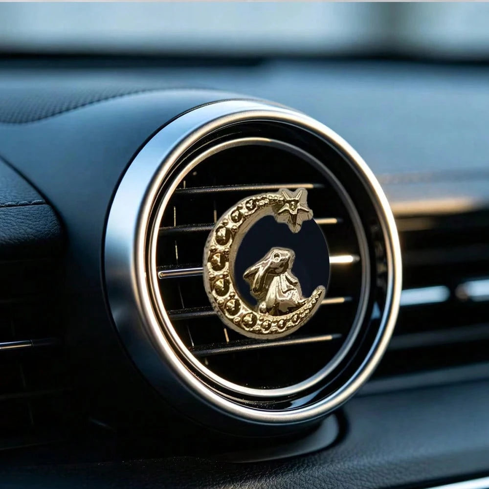 4pcs Electroplated Gold Moon Rabbit Car Air Vent Decor, Premium Elegant Minimalist, Suitable For Women's Car Interior Accessories, Ideal Holiday Gift, Fragrance-Free- For Decoration Only
