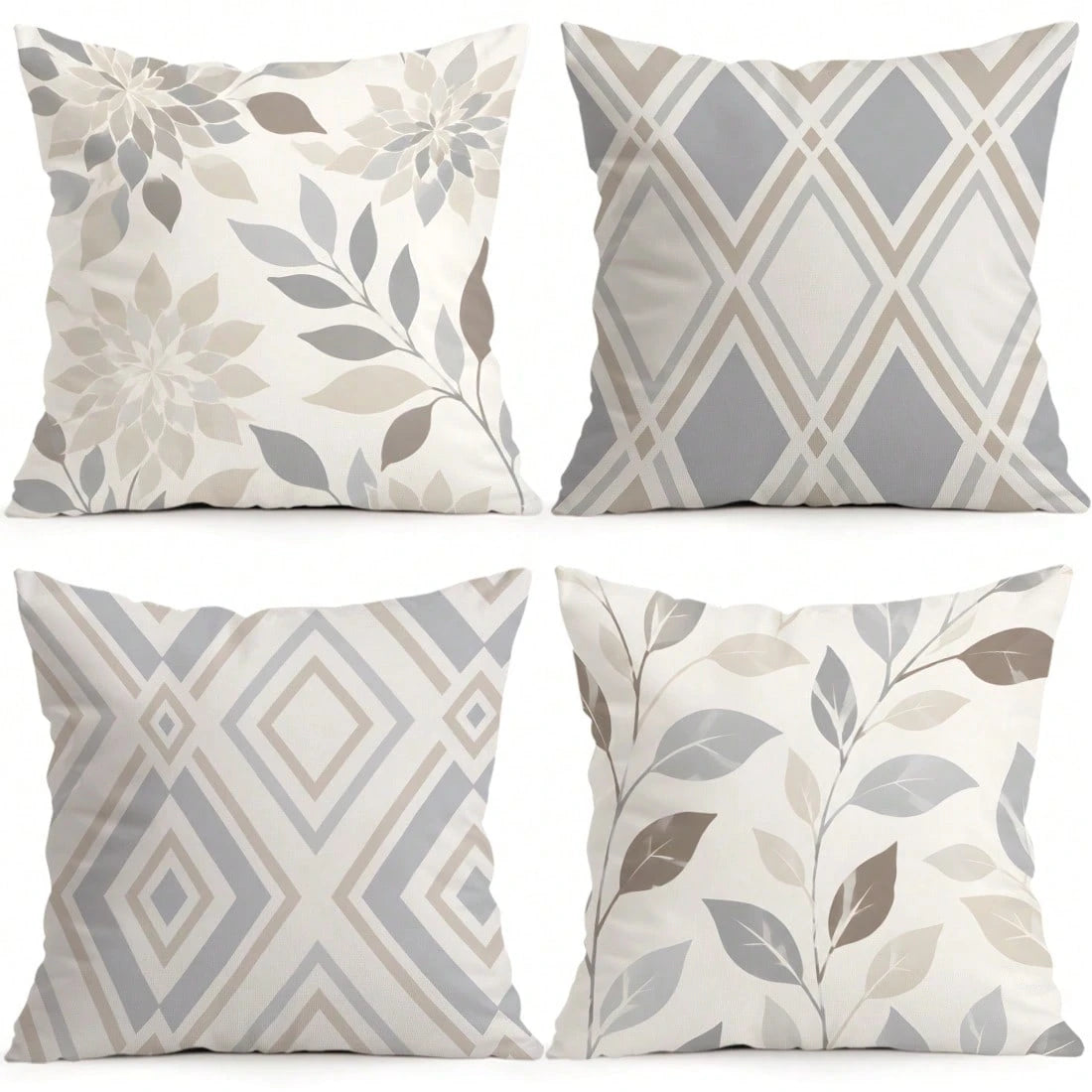 4pcs Geometric Leaf Pattern Pillow Covers Without Inserts, Single-Sided Printed Pillow Covers, Suitable For Living Room Bedroom Home Decor, All-Season Pillow Covers