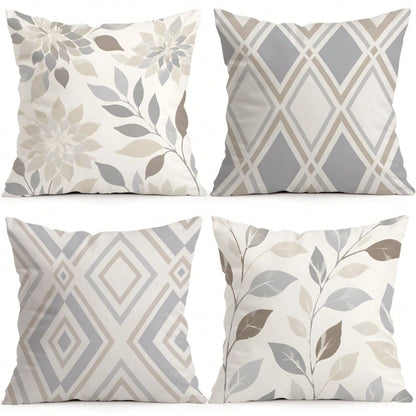 4pcs Geometric Leaf Pattern Pillow Covers Without Inserts, Single-Sided Printed Pillow Covers, Suitable For Living Room Bedroom Home Decor, All-Season Pillow Covers