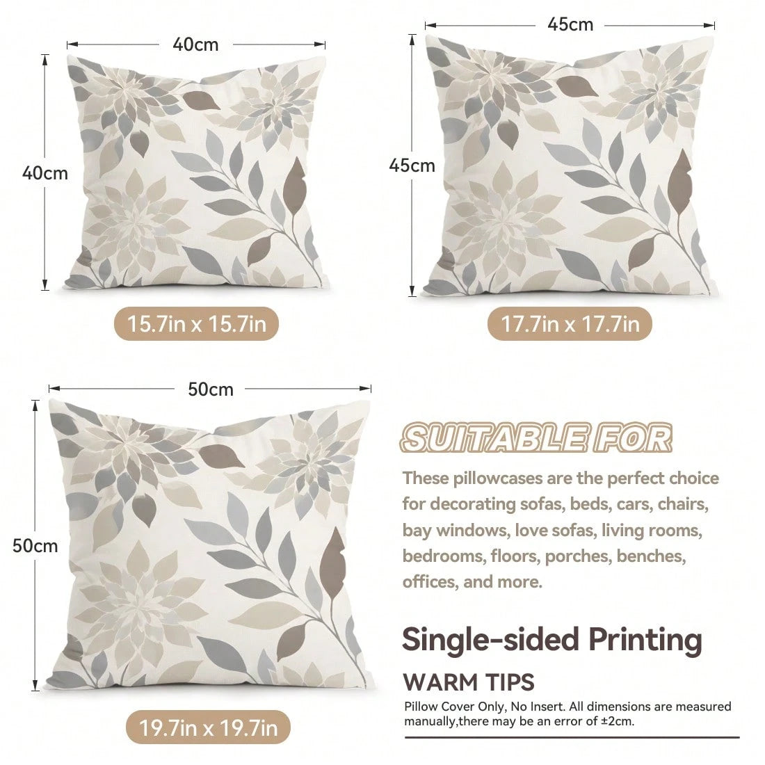 4pcs Geometric Leaf Pattern Pillow Covers Without Inserts, Single-Sided Printed Pillow Covers, Suitable For Living Room Bedroom Home Decor, All-Season Pillow Covers