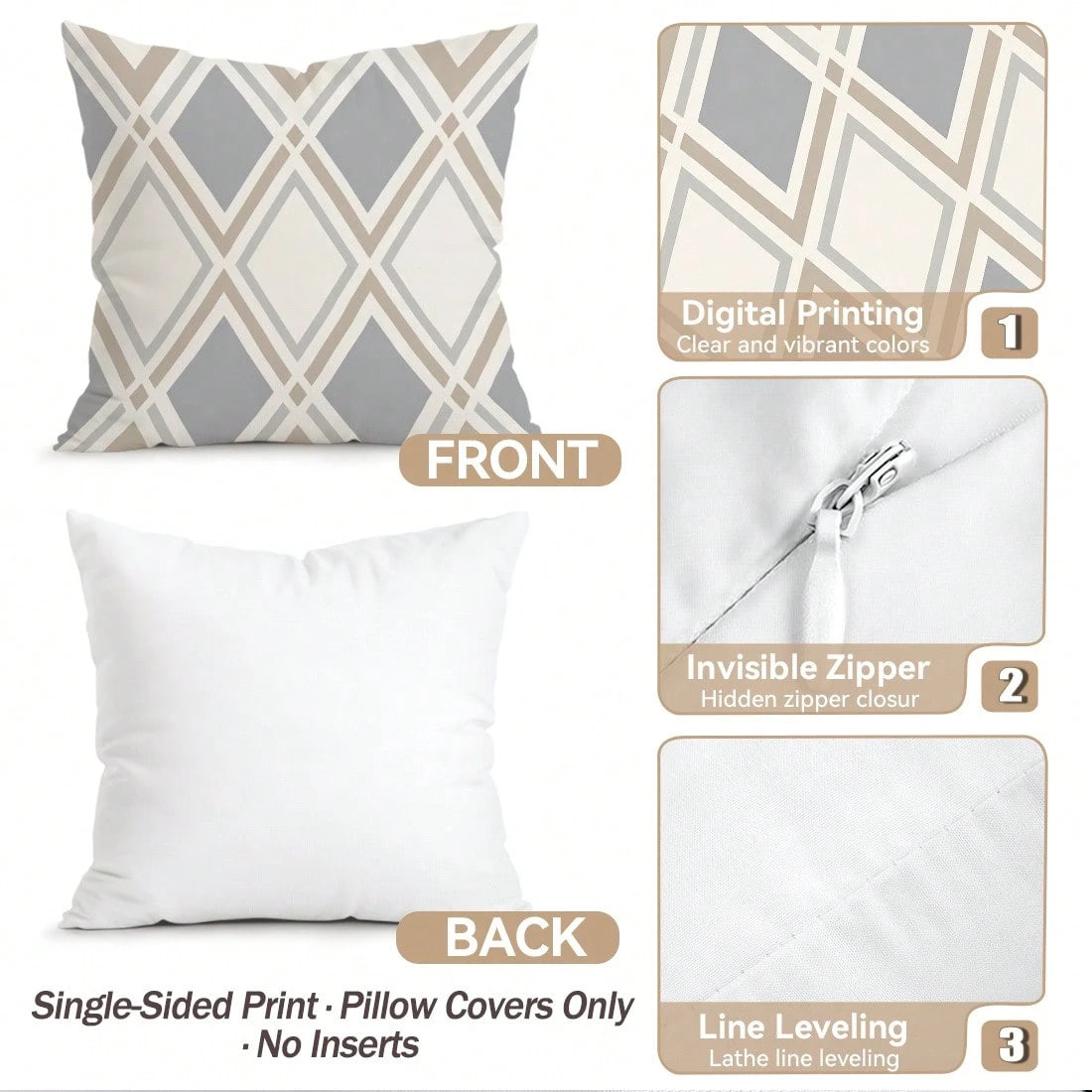 4pcs Geometric Leaf Pattern Pillow Covers Without Inserts, Single-Sided Printed Pillow Covers, Suitable For Living Room Bedroom Home Decor, All-Season Pillow Covers