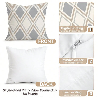 4pcs Geometric Leaf Pattern Pillow Covers Without Inserts, Single-Sided Printed Pillow Covers, Suitable For Living Room Bedroom Home Decor, All-Season Pillow Covers