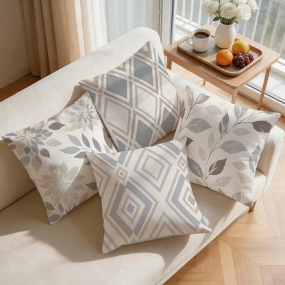 4pcs Geometric Leaf Pattern Pillow Covers Without Inserts, Single-Sided Printed Pillow Covers, Suitable For Living Room Bedroom Home Decor, All-Season Pillow Covers