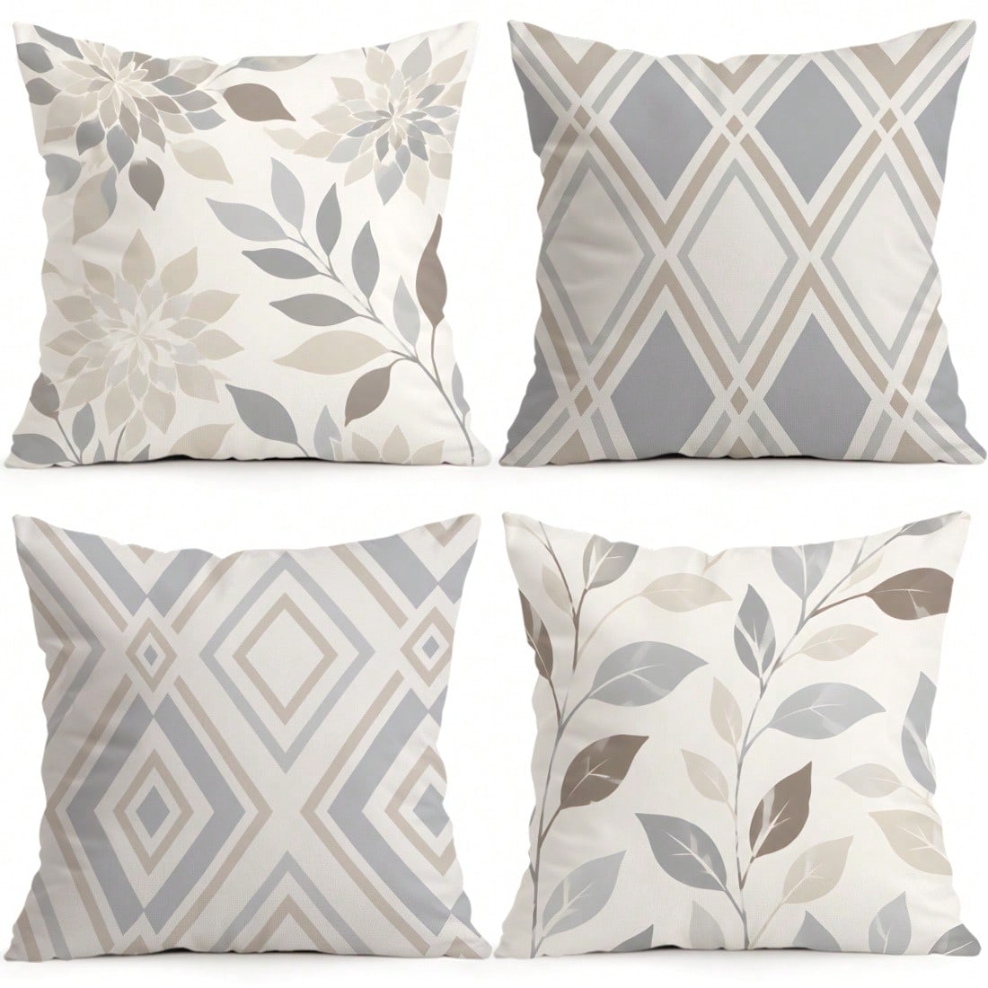 4pcs Geometric Leaf Pattern Pillow Covers Without Inserts, Single-Sided Printed Pillow Covers, Suitable For Living Room Bedroom Home Decor, All-Season Pillow Covers