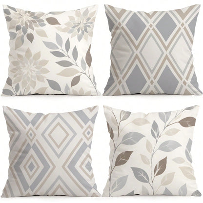 4pcs Geometric Leaf Pattern Pillow Covers Without Inserts, Single-Sided Printed Pillow Covers, Suitable For Living Room Bedroom Home Decor, All-Season Pillow Covers
