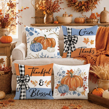 4pcs Minimalist Autumn Watercolor Pumpkin Cushion Covers, Single-Sided Printed Peach Skin Velvet Polyester Material, 45*45/50*50CM Pillow Covers Suitable For Room Decoration, Modern Minimalist Sofa Li