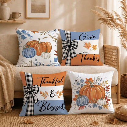 4pcs Minimalist Autumn Watercolor Pumpkin Cushion Covers, Single-Sided Printed Peach Skin Velvet Polyester Material, 45*45/50*50CM Pillow Covers Suitable For Room Decoration, Modern Minimalist Sofa Li