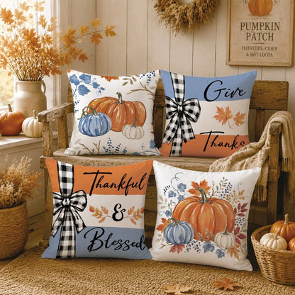 4pcs Minimalist Autumn Watercolor Pumpkin Cushion Covers, Single-Sided Printed Peach Skin Velvet Polyester Material, 45*45/50*50CM Pillow Covers Suitable For Room Decoration, Modern Minimalist Sofa Li