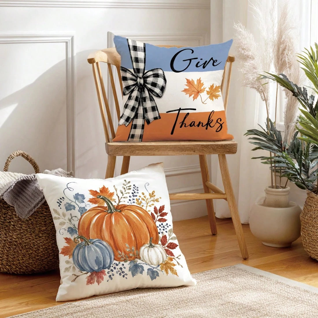 4pcs Minimalist Autumn Watercolor Pumpkin Cushion Covers, Single-Sided Printed Peach Skin Velvet Polyester Material, 45*45/50*50CM Pillow Covers Suitable For Room Decoration, Modern Minimalist Sofa Li