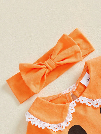 4Pcs Newborn Baby Girl Halloween Clothes Long Sleeve Romper Tops + Ruffles Skort Skirt + Headband + Socks 3M 6M 9M 12M 18M Infant Casual Skirt Set