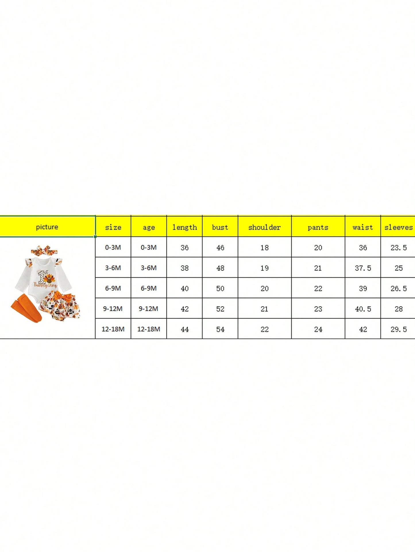 4Pcs Newborn Baby Girl Thanksgiving Clothes Long Sleeve Romper Tops + Skort Skirt + Headband + Socks 3M 6M 9M 12M 18M Infant Casual Skirt Set