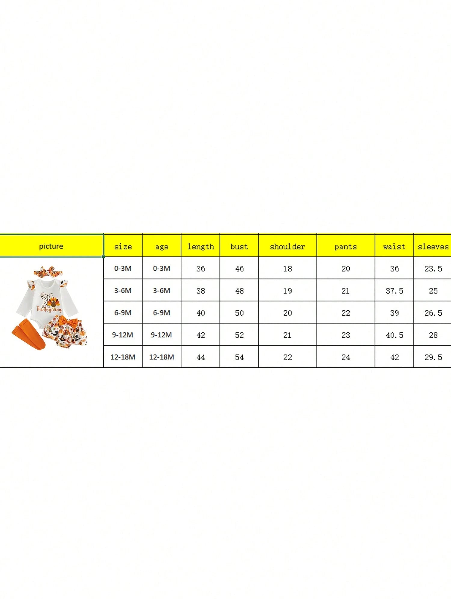 4Pcs Newborn Baby Girl Thanksgiving Clothes Long Sleeve Romper Tops + Skort Skirt + Headband + Socks 3M 6M 9M 12M 18M Infant Casual Skirt Set