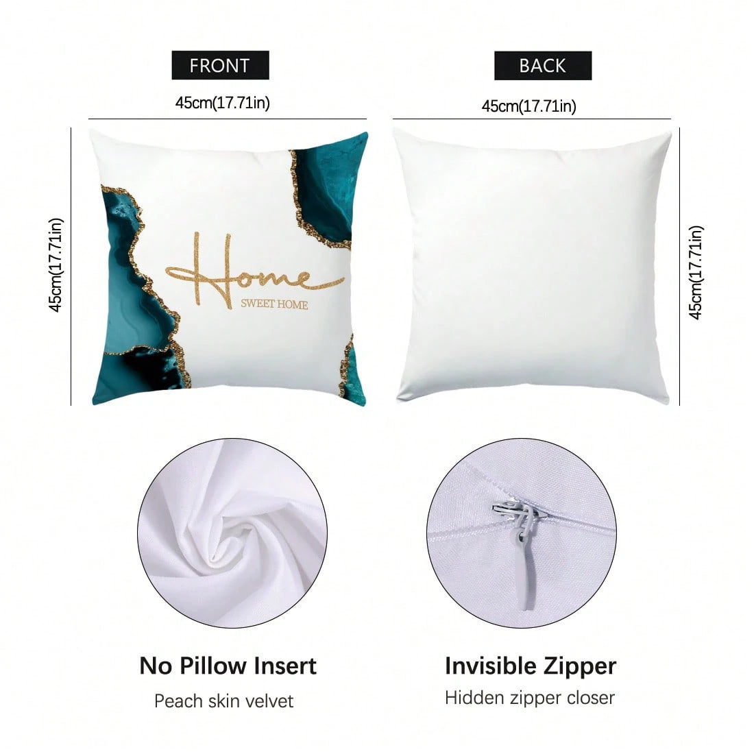 4pcs Peacock Green Agate Stone Gilded Pattern "Bless Home" Cushion Cover Set, Single-Sided Peach Velvet Fabric, 45*45/50*50/40*40CM Pillow Case Suitable For Modern Minimalist Sofa Living Room Decor, G