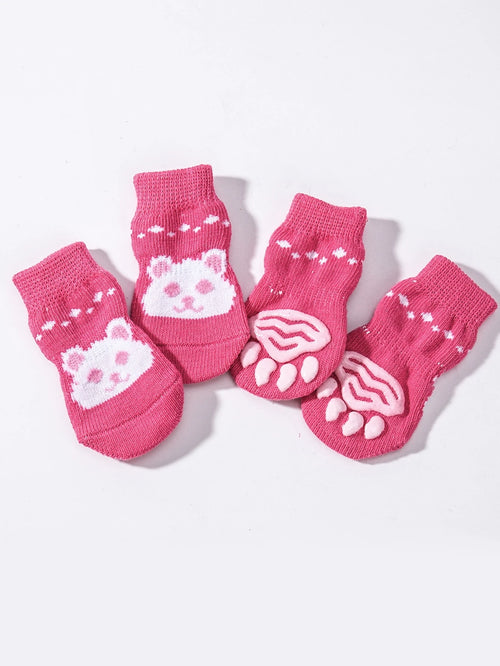 4pcs Pet Cute Socks, Dog Shoes Socks, Cat Paw Protectors, Anti-Scratch Furniture, Warm For Autumn/Winter, Outdoor Wearable, Anti-Slip & Breathable