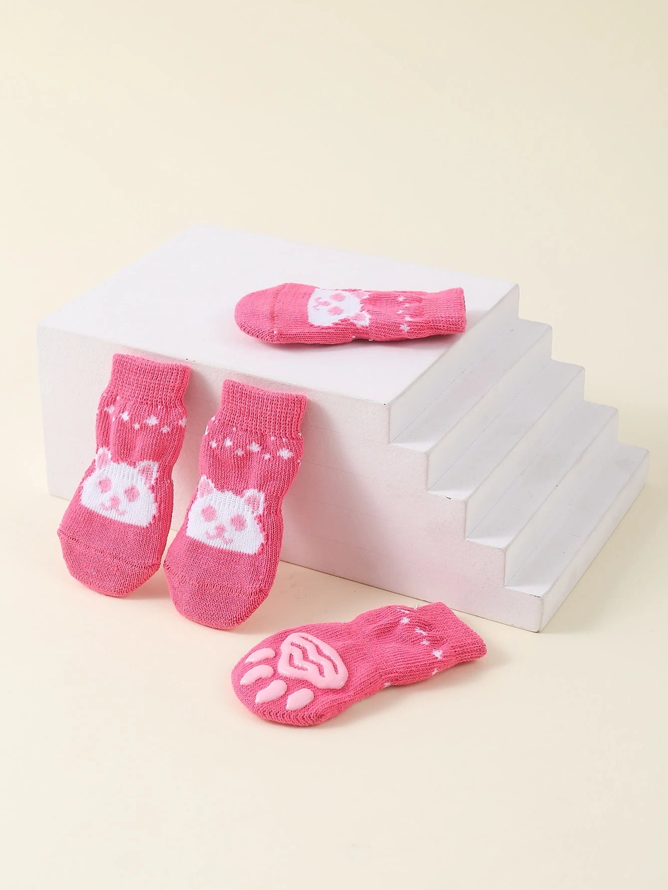 4pcs Pet Cute Socks, Dog Shoes Socks, Cat Paw Protectors, Anti-Scratch Furniture, Warm For Autumn/Winter, Outdoor Wearable, Anti-Slip & Breathable