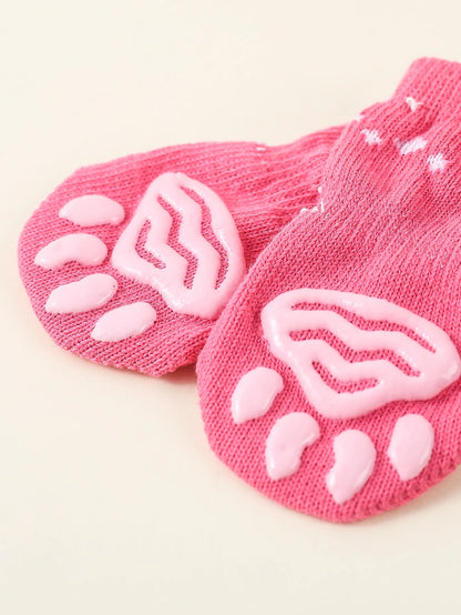 4pcs Pet Cute Socks, Dog Shoes Socks, Cat Paw Protectors, Anti-Scratch Furniture, Warm For Autumn/Winter, Outdoor Wearable, Anti-Slip & Breathable