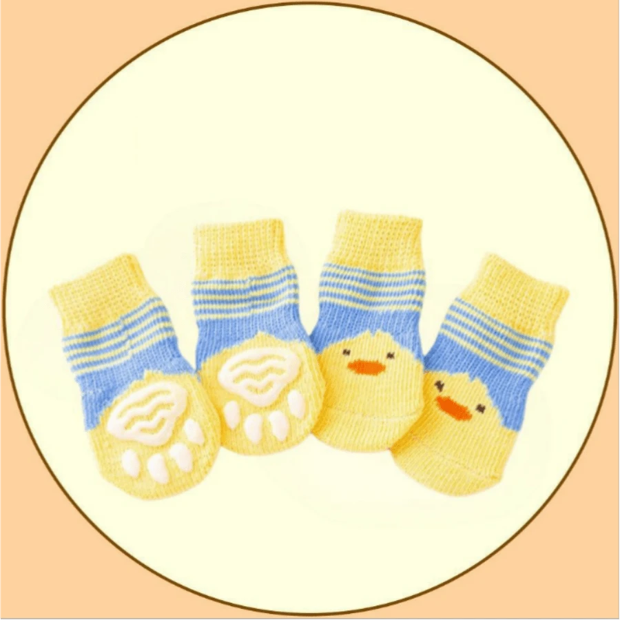 4pcs Pet Cute Socks, Dog Shoes Socks, Cat Paw Protectors, Anti-Scratch Furniture, Warm For Autumn/Winter, Outdoor Wearable, Anti-Slip & Breathable