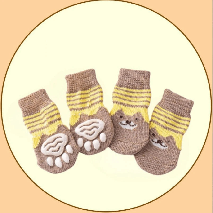 4pcs Pet Cute Socks, Dog Shoes Socks, Cat Paw Protectors, Anti-Scratch Furniture, Warm For Autumn/Winter, Outdoor Wearable, Anti-Slip & Breathable