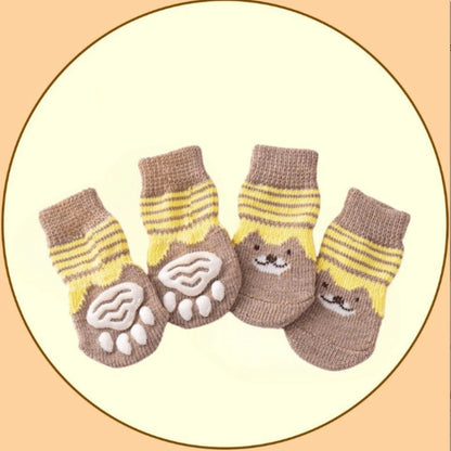 4pcs Pet Cute Socks, Dog Shoes Socks, Cat Paw Protectors, Anti-Scratch Furniture, Warm For Autumn/Winter, Outdoor Wearable, Anti-Slip & Breathable