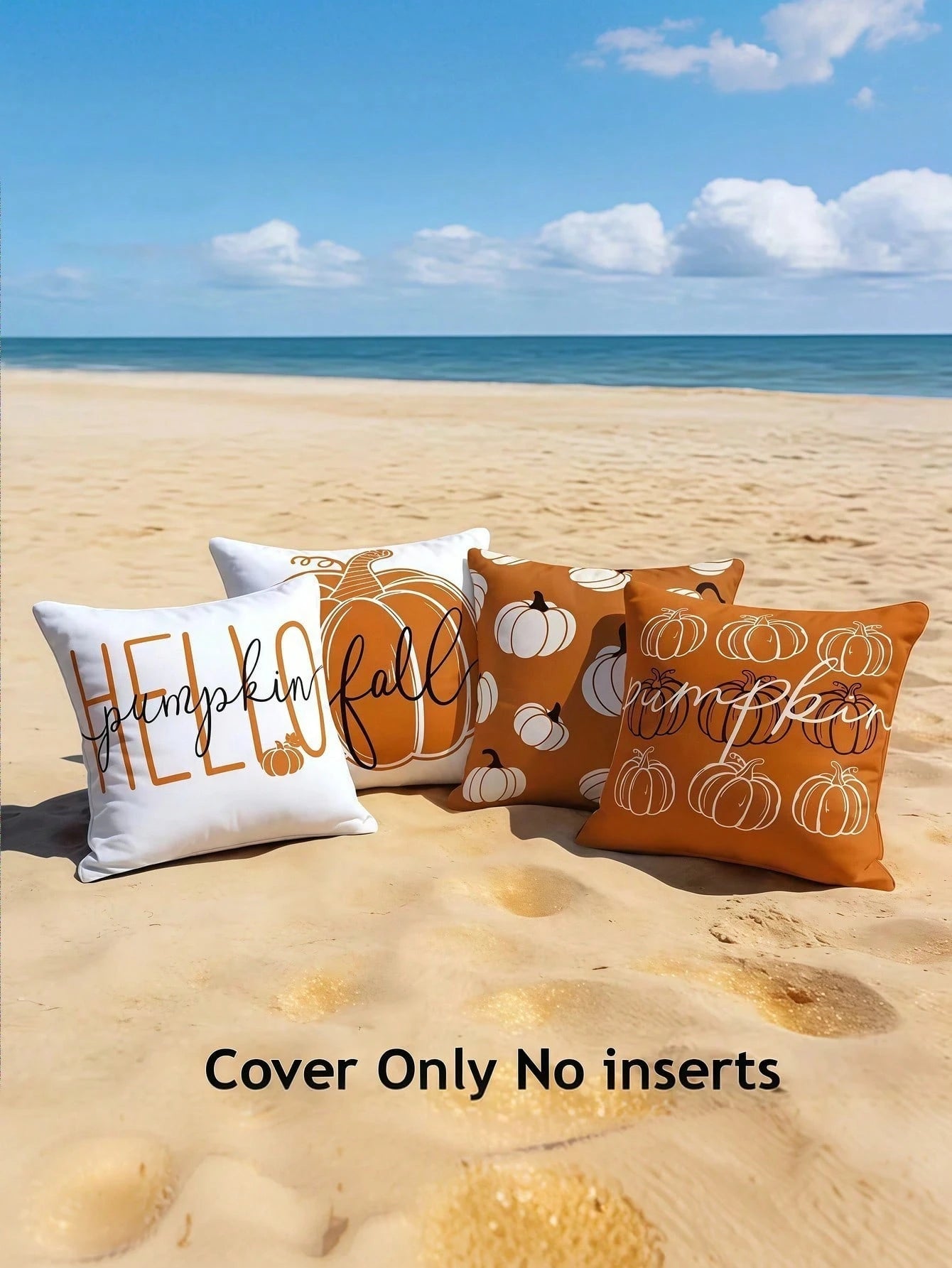 4pcs Pillowcase Set, Hello Pumpkin Autumn Orange White Pumpkin Pattern Design Pillowcases, Multi-Size Available, Thanksgiving Harvest Farmhouse Sofa Decor- Single-Sided Printing, Pillow Core Not Incl