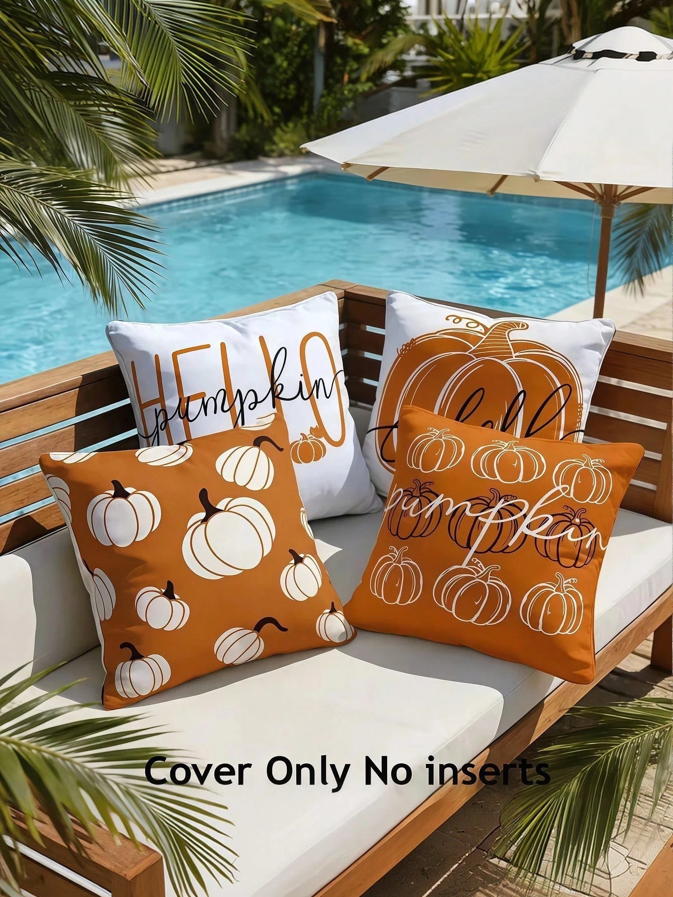 4pcs Pillowcase Set, Hello Pumpkin Autumn Orange White Pumpkin Pattern Design Pillowcases, Multi-Size Available, Thanksgiving Harvest Farmhouse Sofa Decor- Single-Sided Printing, Pillow Core Not Incl
