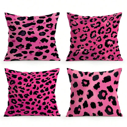 4pcs Pink Leopard Print Pillow Covers, Single-Sided Printed Cushion Covers, Suitable For Living Room, Bedroom, Home Decor, All Season