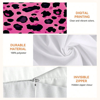 4pcs Pink Leopard Print Pillow Covers, Single-Sided Printed Cushion Covers, Suitable For Living Room, Bedroom, Home Decor, All Season