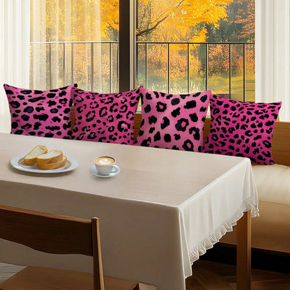 4pcs Pink Leopard Print Pillow Covers, Single-Sided Printed Cushion Covers, Suitable For Living Room, Bedroom, Home Decor, All Season