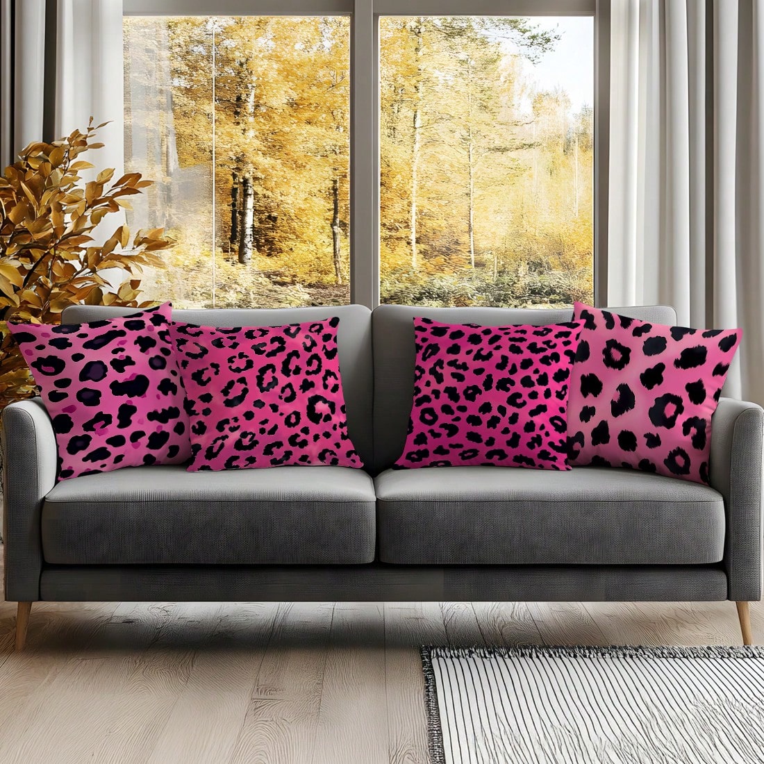 4pcs Pink Leopard Print Pillow Covers, Single-Sided Printed Cushion Covers, Suitable For Living Room, Bedroom, Home Decor, All Season